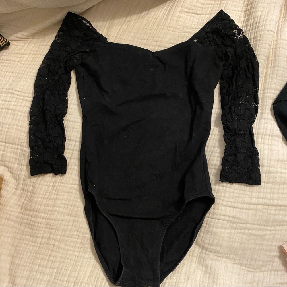 Black Lace Sleeve ballet leotard